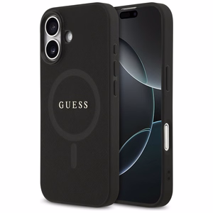 Guess Saffiano Classic Logo MagSafe kuori iPhone 17:lle - musta