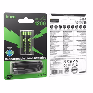 Rechargeable battery R3 (AAA) 320 mAh with USB C + cable USB A to 2 x USB C 2 pcs Hoco JA4 black