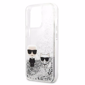 Karl Lagerfeld Liquid Glitter Karl & Choupette Suojakuori iPhone 13 Pro / 13 6.1" - Hopeinen