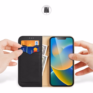 Dux Ducis Hivo Nahka Flip Cover Aitoa nahkaa Lompakko korteille ja asiakirjoille iPhone 14 Plus Musta