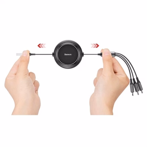 Baseus Golden Loop 3-in-1 sisäänvedettävä kaapeli USB - micro USB + Lightning + USB-C 1,2 m 3,5A musta