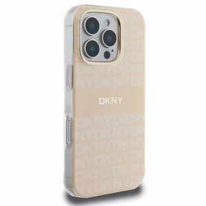 DKNY Repeat Texture Pattern Stripe MagSafe iPhone 16 Pro:lle Suojakuori - Vaaleanpunainen