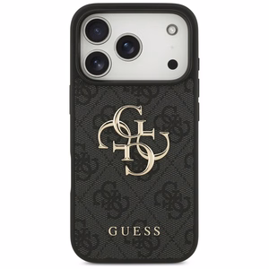 Guess PU 4G Metal Logo -kuori Apple iPhone 18 Pro -puhelimelle, harmaa
