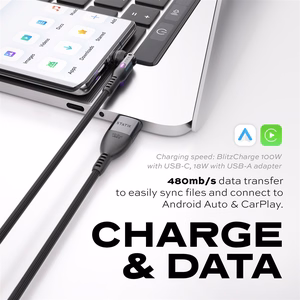 STATIK PowerPivot Pro nylon-punottu kaapeli, USB-C – USB-C, 2 m, musta