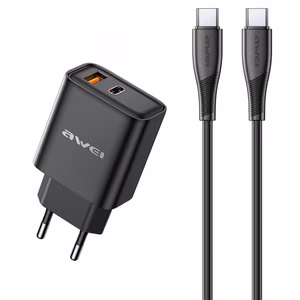 Laturi Awei PD81C-EU 22,5W USB-A/USB-C + USB-C USB-C-kaapeli 1,0m musta