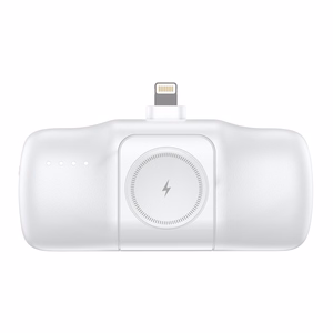 Wozinsky WF16-YLS 5000mAh 15W Lightning Mini Power Bank, jossa on sisäänrakennettu USB-C-kaapeli ja Apple Watch -laturi - Valkoinen