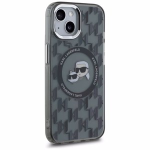 Karl Lagerfeld IML Monogram Karl & Choupette Head MagSafe Suojakuori iPhone 15:lle - Musta