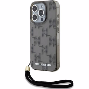 Karl Lagerfeld IML Mono KL Pattern & Cord Suojakuori iPhone 15 Prolle - musta