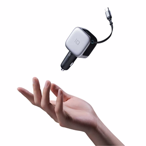 Cuktech CC903P car charger 100 W, with display and 70 cm retractable USB-C cable – gray