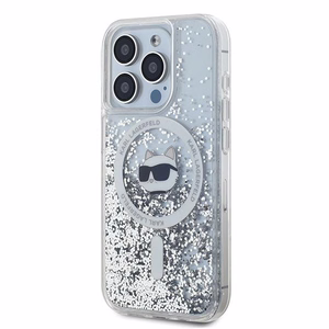 Karl Lagerfeld Liquid Glitter Choupette Head MagSafe suojakuori iPhone 15 Pro:lle - läpinäkyvä