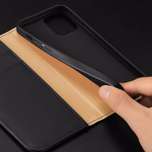 Dux Ducis Hivo Nahka Flip Cover Aitoa nahkaa Lompakko korteille ja asiakirjoille iPhone 14 Pro Max Ruskea