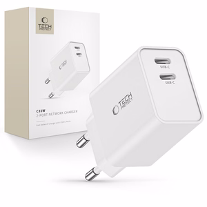 Tech-Protect C35W laturi 2x USB-C PD 35W - valkoinen