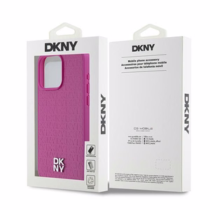DKNY Nahkainen Monogram Pattern Metal Logo MagSafe Suojakuori iPhone 15 Pro Max:lle - Vaaleanpunainen