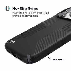 Speck Presidio2 Grip MagSafe suojakuori iPhone 17 Pro -laitteelle, Black / Slate Grey -värinen
