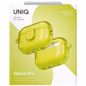 Uniq Glase Pro lukittava suojakuori AirPods Pro 3:lle - läpinäkyvä keltainen