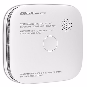 Qoltec 52579 Langaton savunilmaisin akulla | Tuya | Wi-fi | anturin käyttöikä 10 vuotta | hälytys 85dB | LED