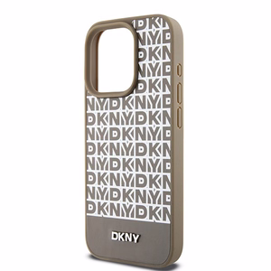 DKNY Nahkainen Painettu Kuvio Metallinen Logo MagSafe Suojakuori iPhone 15 Pro:lle - ruskea