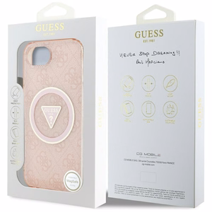 Guess IML Metal Glitter 4G Circle Triangle MagSafe case for iPhone 16e - pink