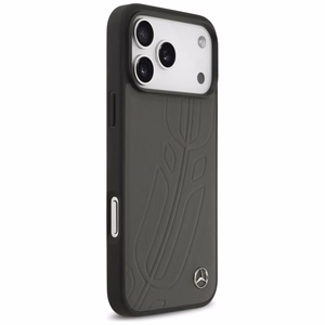 Mercedes Leather Large Laurel Leave MagSafe -suojakuori iPhone 17 Pro Max - musta/harmaa