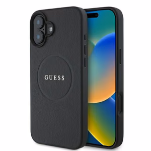 Guess Grained Gold Ring MagSafe Suojakuori iPhone 16:lle - Musta