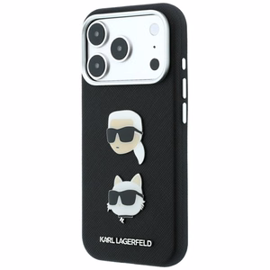 Karl Lagerfeld Saffiano Karl & Choupette Heads Pins & Logo -suojakuori laitteelle iPhone 18 Pro / 17 Pro – musta