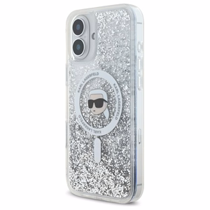 Karl Lagerfeld Liquid Glitter Karl Head MagSafe Suojakuori iPhone 16 Plus:lle - läpinäkyvä