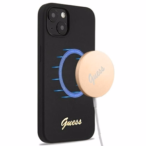 Guess GUHMP13MLSLMGBK iPhone 13 6.1" musta/musta kovakotelo Silikoni Script Gold Logo Magsafe