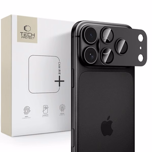 Musta alumiinista ja karkaistusta lasista valmistettu Tech-Protect CamFull Fit+ -kameramoduulisuoja Apple iPhone 18 Pro -puhelimelle