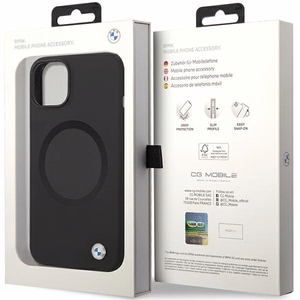 BMW BMHMP14SSILBK2 Suojakuori iPhone 14:lle - musta Signature Liquid Silicone MagSafe