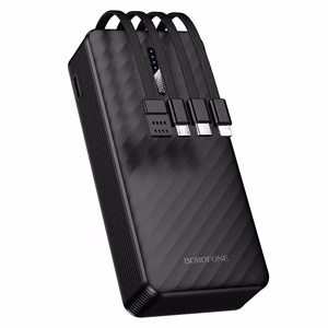 Borofone BJ84A Smooth Varavirtalähde 20000mAh USB, Type-C, Lightning ja Micro USB kaapeleilla Musta