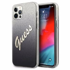 Guess GUHCP12MPCUGLSBK iPhone 12/12 Pro 6.1" musta/musta kovakotelo Glitter Gradientti Script