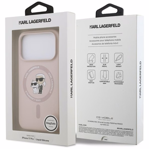 Karl Lagerfeld Silikoninen Karl&Choupette Ring MagSafe Suojakuori iPhone 17 Pro:lle - Vaaleanpunainen