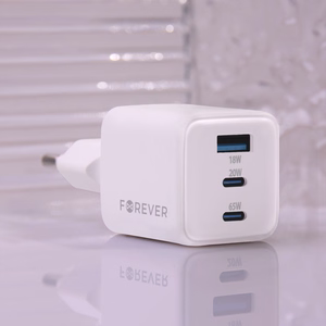 Forever TC-08-65ACC GaN PD QC charger 2x USB-C 1x USB 65W white