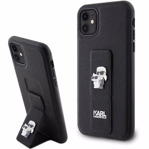 Karl Lagerfeld KLHCN61GSAKCPK HC Gripstand Saffiano KC Pins -suojakuori iPhone 11:lle - musta