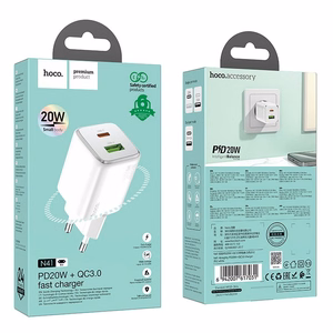 Puhelinlaturi Hoco USB A + USB C QC3.0 PD 3A 20W N41 valkoinen