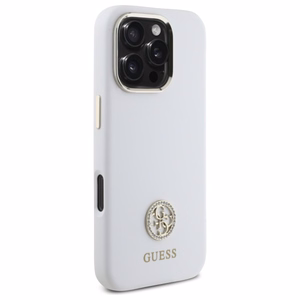 Guess Silikoninen Logo Strass 4G Suojakuori iPhone 16 Pro:lle - Valkoinen