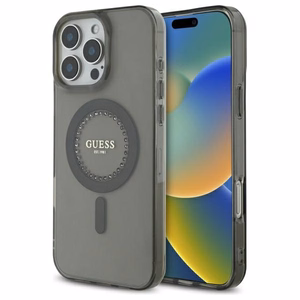 Guess IML Rhinestones MagSafe Suojakuori iPhone 16 Pro Max:lle - musta