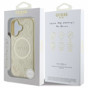 Guess Saffiano Peony Classic Logo MagSafe Suojakuori iPhone 16:lle - Kultainen