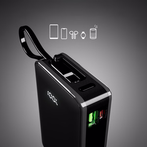 Powerbank SBS 20000 mAh 20W, jossa on sisäänrakennettu USB-C-kaapeli ja digitaalinen näyttö - musta