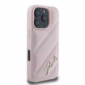 Karl Lagerfeld Quilted Signature Suojakuori iPhone 16 Pro Max:lle - vaaleanpunainen