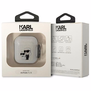 Karl Lagerfeld KLA2HNKCTGT läpinäkyvä suojus AirPods 1/2:lle Glitter Karl&Choupette
