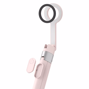 Tech-Protect L10S Bluetooth-selfiekeppi, vaaleanpunainen ja harmaa