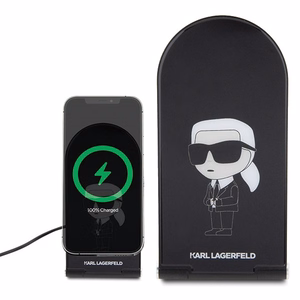 Karl Lagerfeld Ikonik MagSafe 15W inductive charger, foldable 2in1 - black