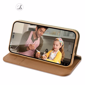 Dux Ducis Hivo Nahka Flip Cover Aitoa nahkaa Lompakko korteille ja asiakirjoille iPhone 14 Pro Max Ruskea