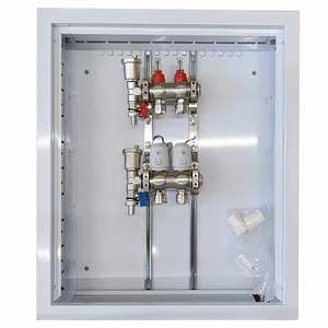 HiSmart HT260379 2-loop underfloor heating manifold set with NC 230 V thermal actuators and flow meters