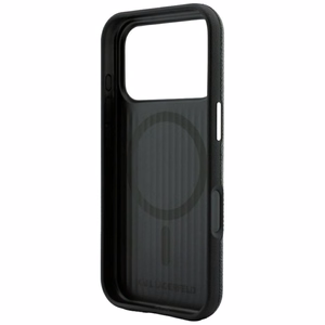 Karl Lagerfeld Grained Embossed Ring & Kameo Logo -suojakuori laitteelle iPhone 18 Pro Max / 17 Pro Max, MagSafe-yhteensopiva – musta