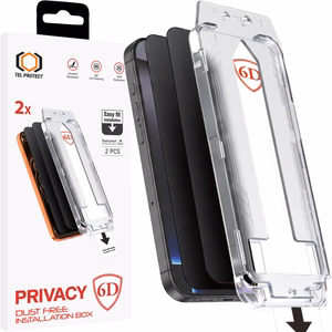 Tel Protect Dust-Free Easy Fit Privacy Full Glue 6D karkaistu lasi Iphone 16 Pro/17 musta - 2 kpl