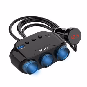 Car Cigarette Lighter Socket Splitter LM21 - 3 sockets + USB + Type-C - QC 3.0 PD 3A 122W with display and cable