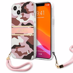Guess GUHCP13SKCABPI iPhone 13 mini 5.4" vaaleanpunainen/vaaleanpunainen kovakotelo Camo Strap kokoelma