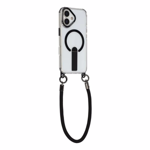 Hurtel suojakuori jalustalla, 30 cm käsihihnalla ja 120 cm olkahihnalla, MagSafe-yhteensopiva mallille iPhone 17 – musta